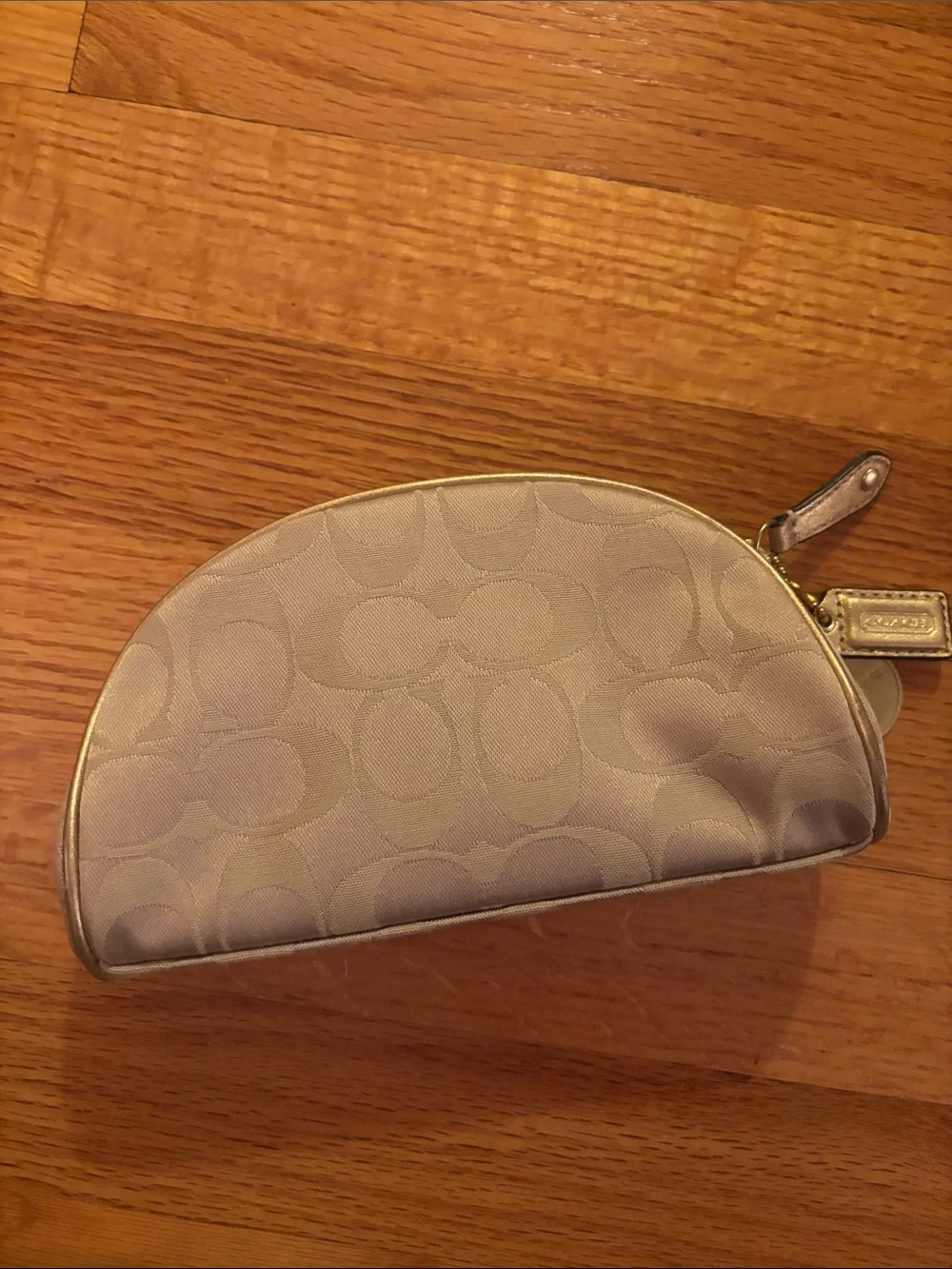 Coach Signature Cosmetic Pouch with Gold Accents collab with Estée Lauder